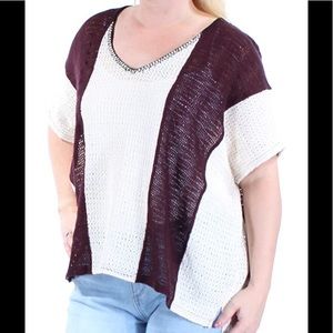 Sanctuary Womens V Neck Crochet Loose Traveler Top Brown Sm